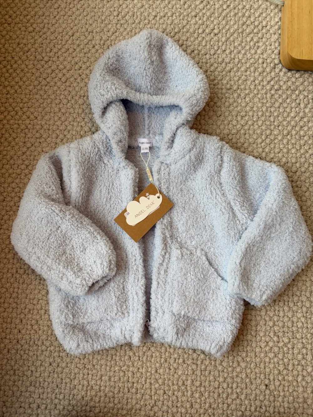 Angel Dear Baby Cozy Hooded Fuzzy Jacket - Light Blue NWT